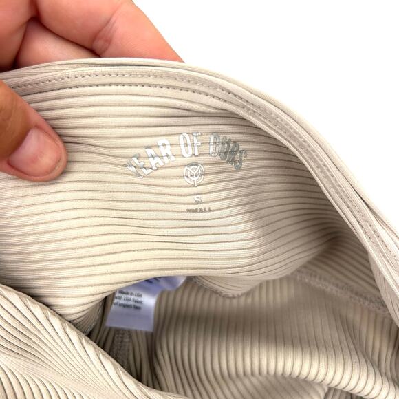 Year Of Ours Ribbed Lace Up Football Leggings Workout Pants Beige Small Caribou - Picture 6 of 8